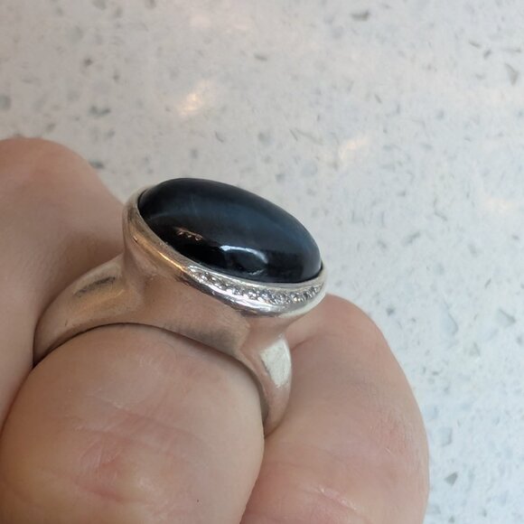 Ippolita Sterling Silver Oval Black Tiger Eye Diamond Cluster Band Ring 7 RARE - Picture 7 of 7